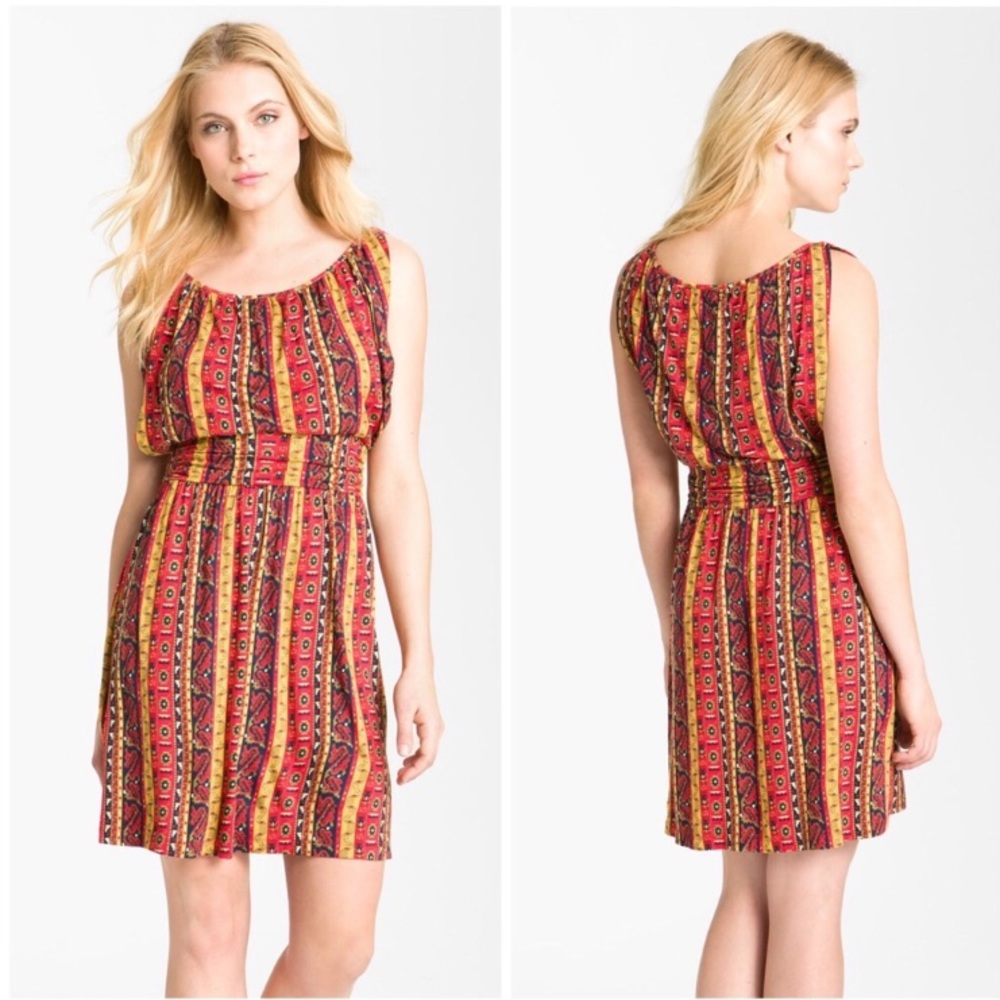 Lucky Brand Summer Nights Jordana Boho Midi Dress Geo Geometric Print Striped